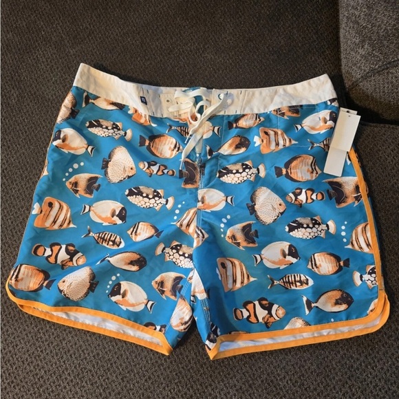 Sperry  Sider Swim Trunks Men 38 Blue Orange Fish Graphic Board Shorts New Ocean - Picture 6 of 14